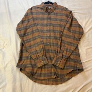 Gitman Bros Mens Flannel Shirt Button Up Long Sleeve Plaid Brown Large USA